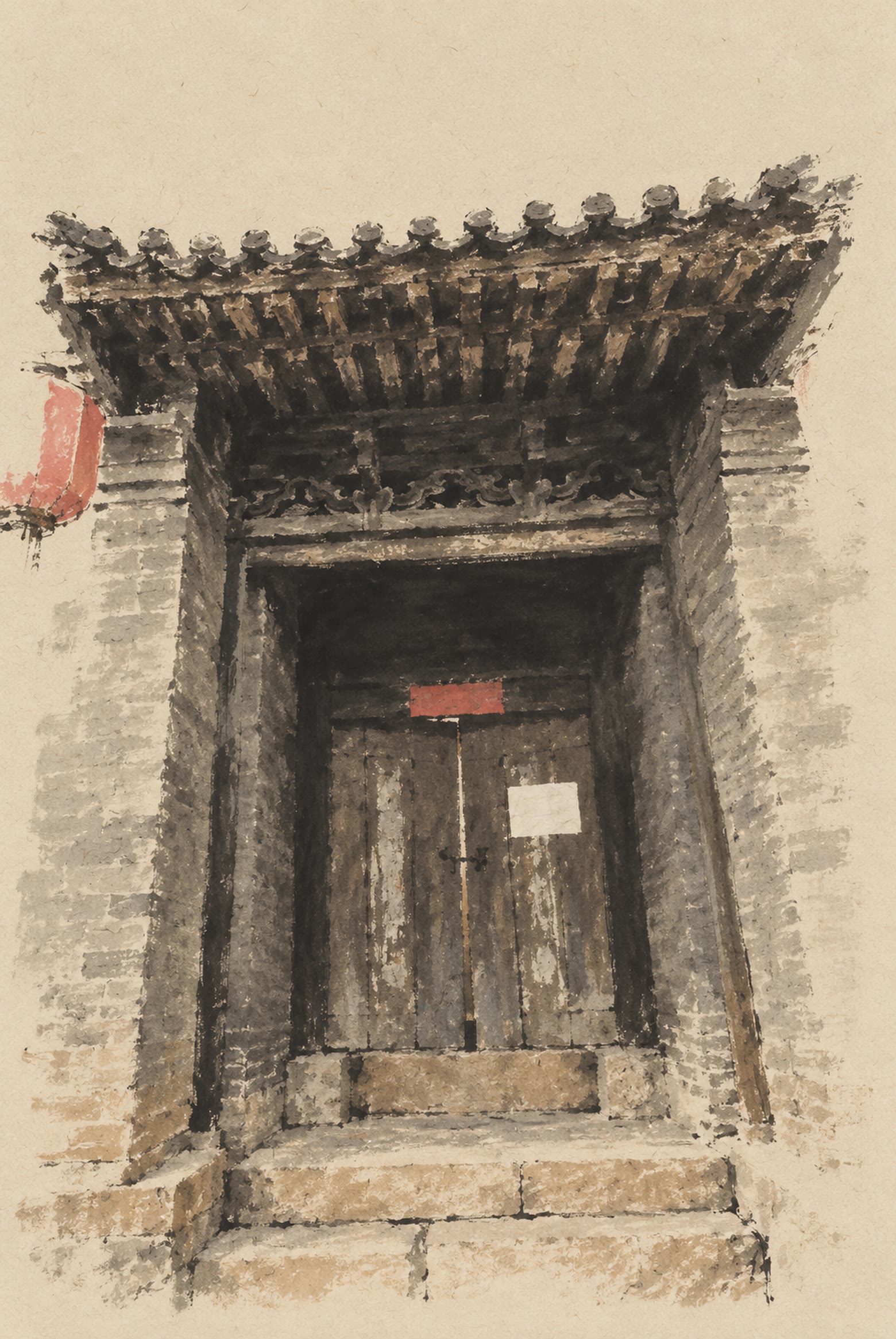 李家大院的上院大门 · 据照片作 · 施色 合成 · 定稿 书匠
