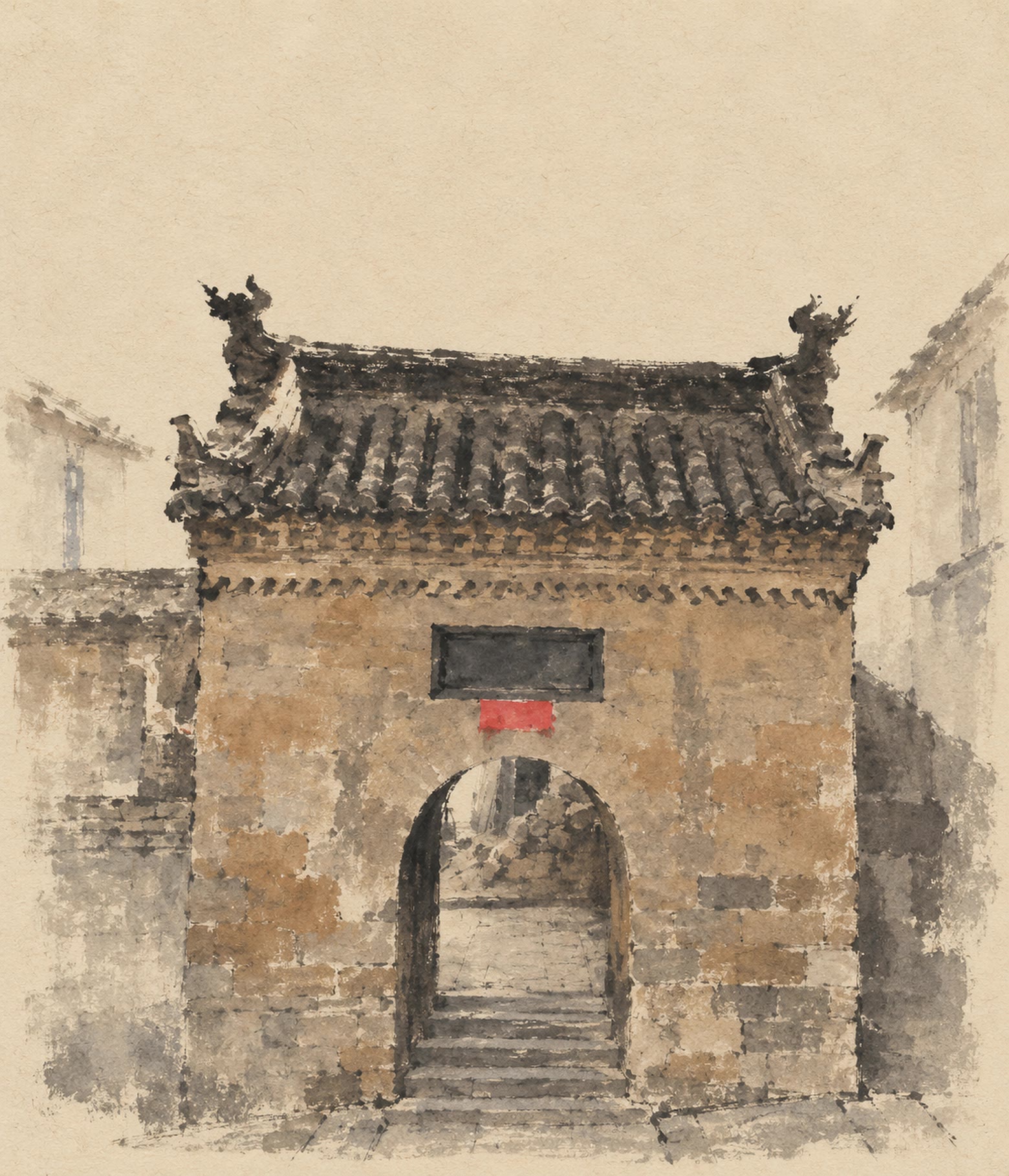 张家大院的后门 · 据照片作 · 施色 合成 · 定稿 书匠