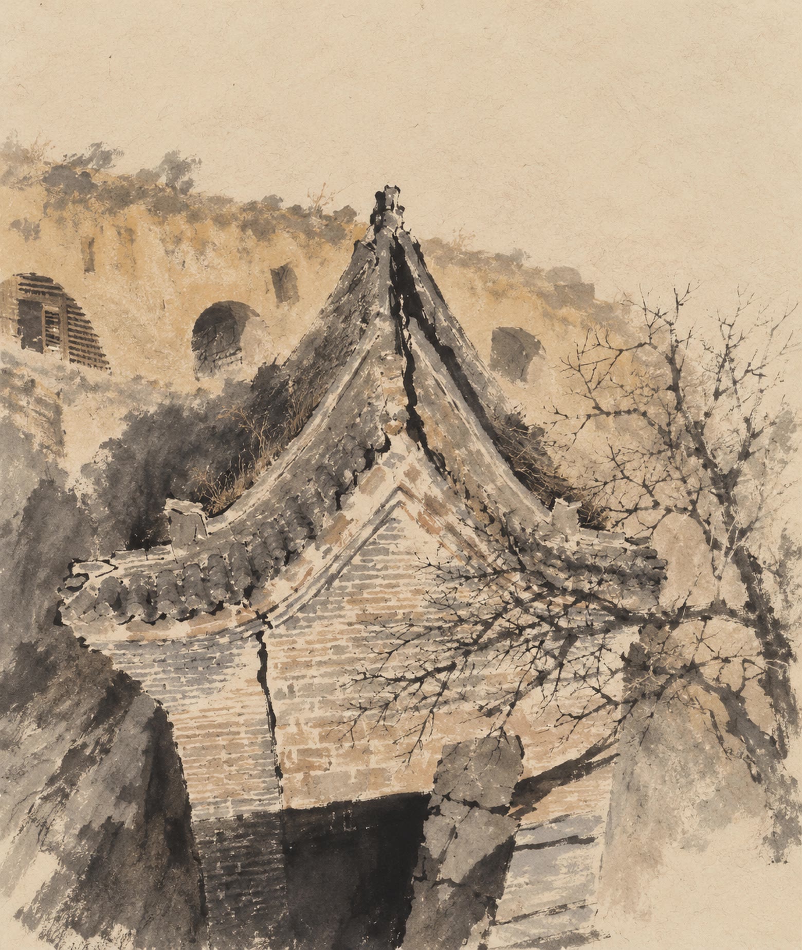 大会坪的一座大门 · 据照片作 · 施色 合成 · 定稿 书匠