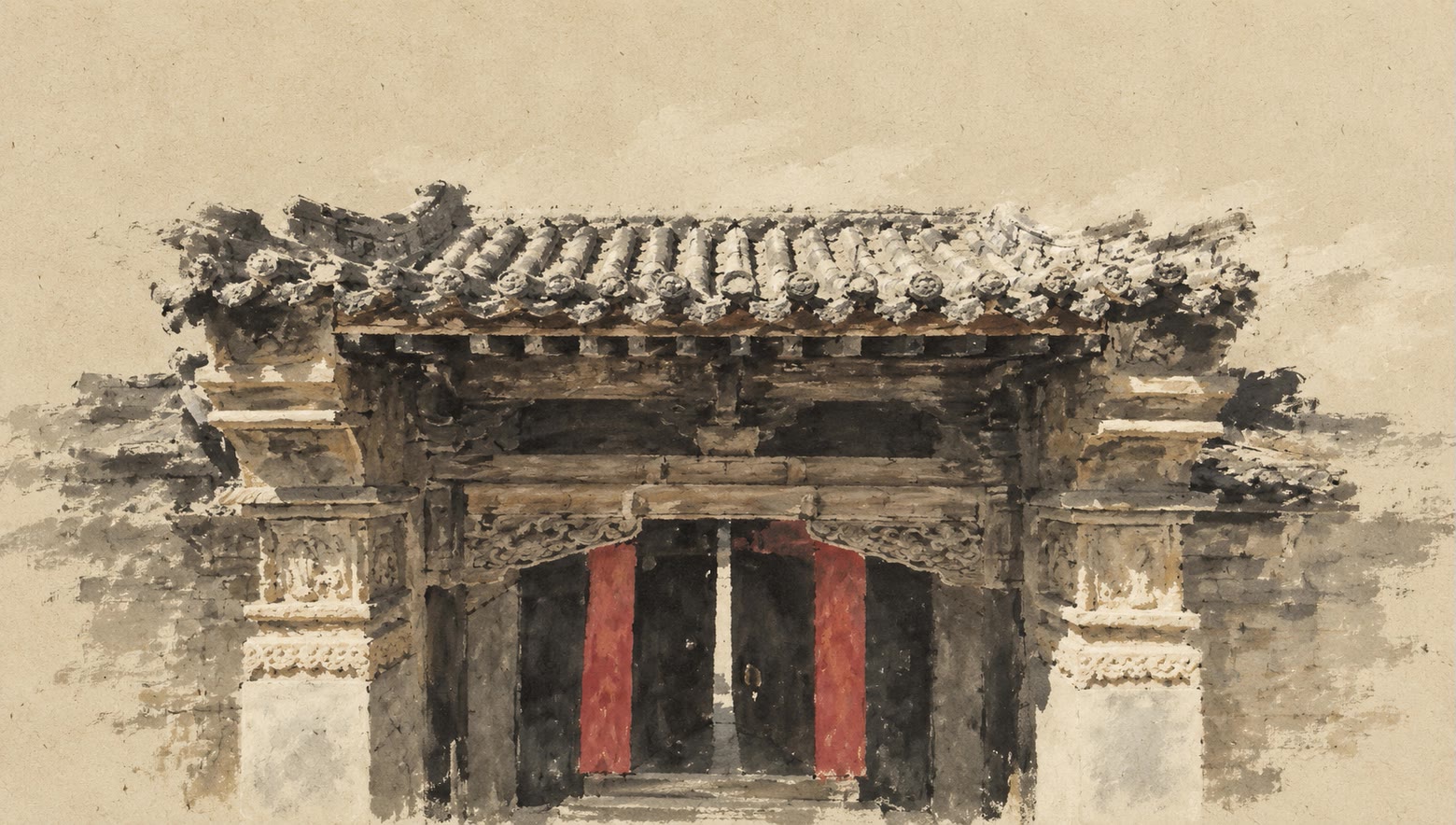 姜氏庄园的下院大门 · 据照片作 · 施色 合成 · 定稿 书匠